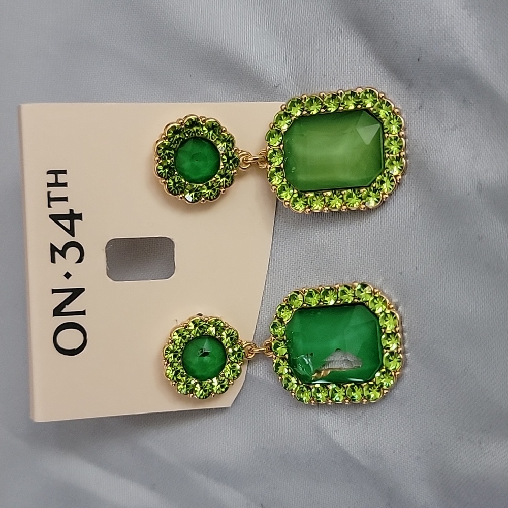 Dangle- Gold-Tone Stone Double Drop Earrings (see flaw)